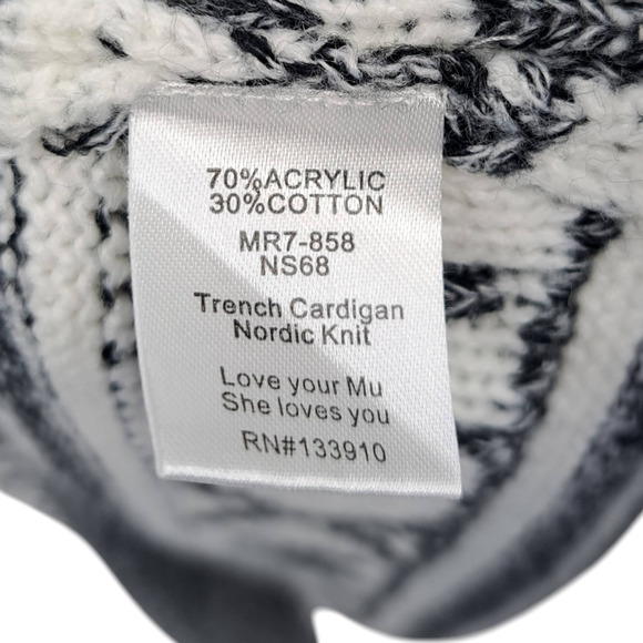 Show Me Your MuMu Trench Cardigan Nordic Knit Long Sweater Gray Women's Size XL - Picture 5 of 6